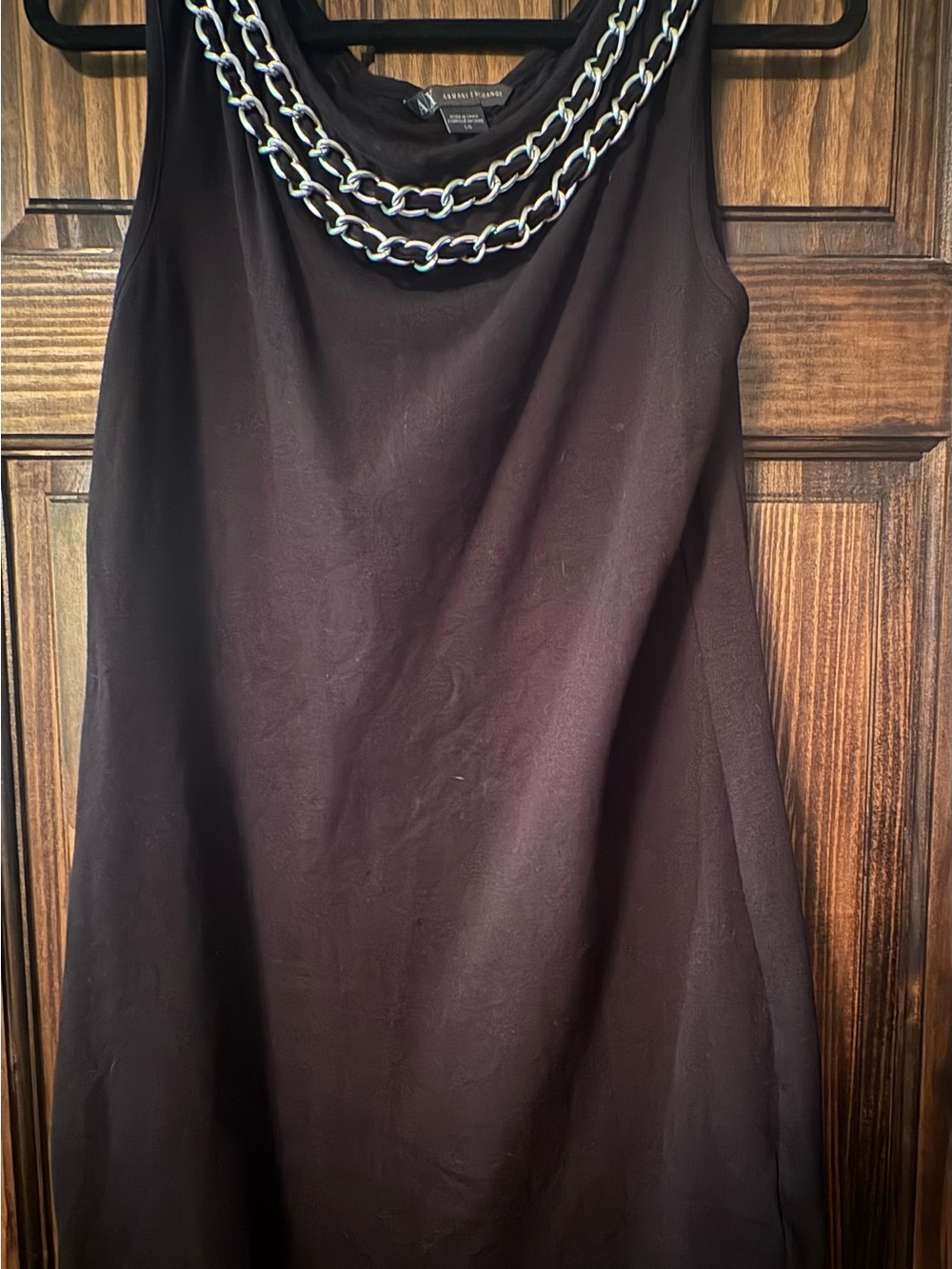 Armani Exchange Black Mini Dress with Silver Chain Neckline